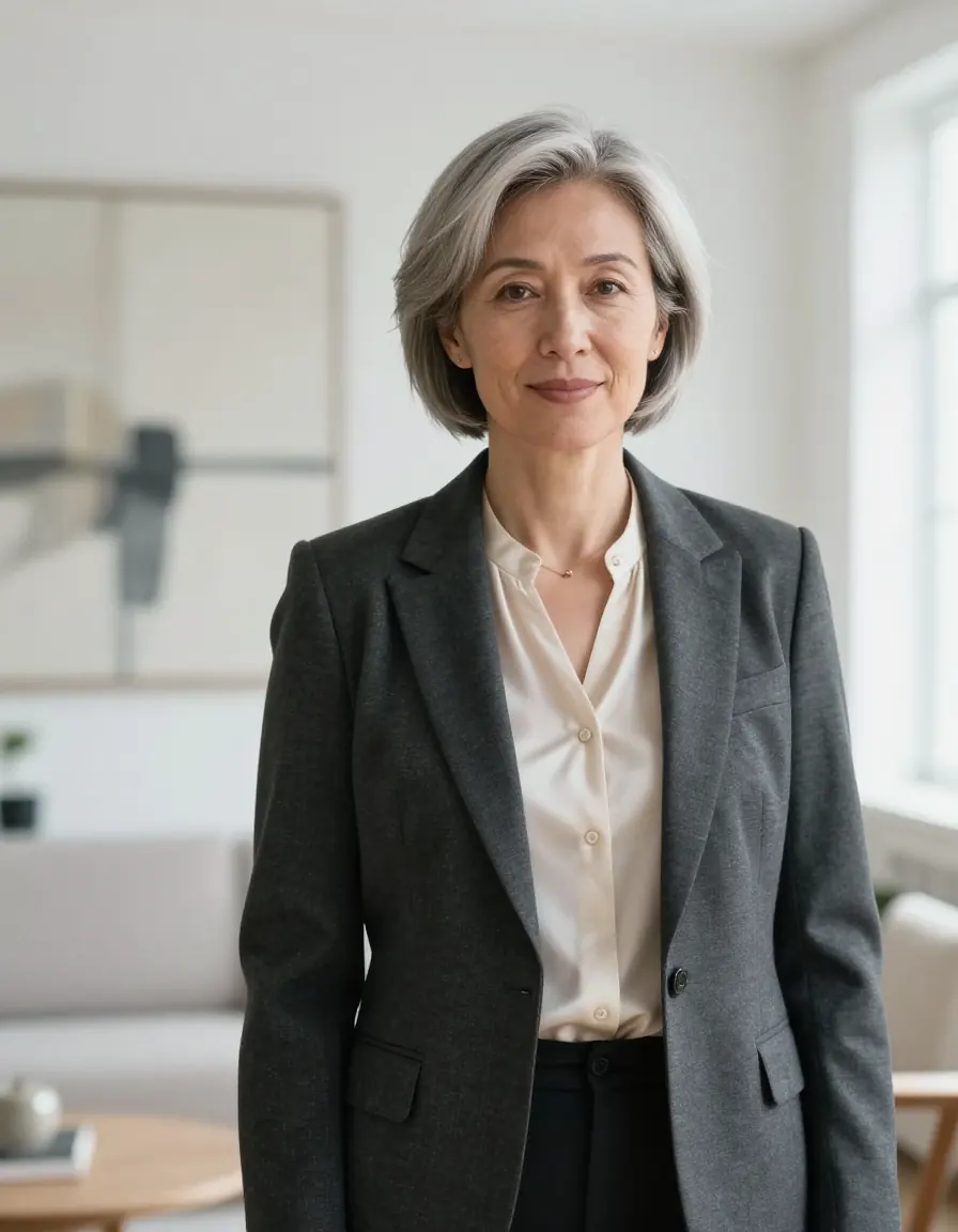 Portrait of Clara Ashdown in a bright, gallery-like living room